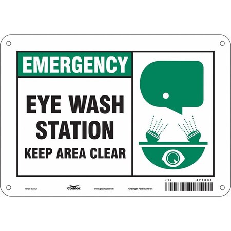 Condor Emergency, Eye Wash Station Keep Area Clear, 10 in W x 7 in H, Vertical Rectangle, Aluminum, 471C38 471C38