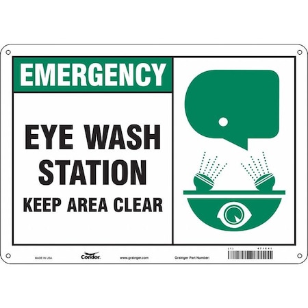 Zoro Select Emergency, Eye Wash Station Keep Area Clear, 14 in x 10 in, Horizontal Rectangle, Fiberglass, 471C41 471C41