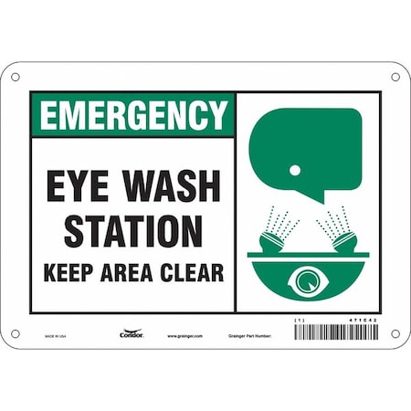 Condor Emergency, Eye Wash Station Keep Area Clear, 10 in x 7 in, Vertical Rectangle, Polyethylene, 471C42 471C42