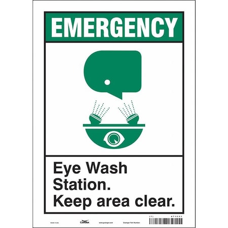 Condor Emergency, Eye Wash Station. Keep Area Clear., 10 in W x 14 in H, Vertical Rectangle, Vinyl, 471C53 471C53