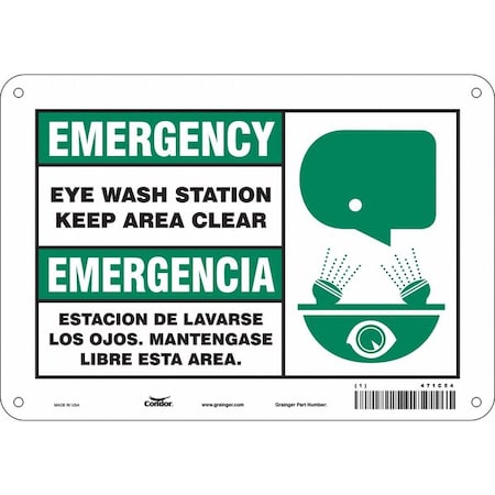Condor Emergency/Emergencia, Safety Shower, 10 in W x 7 in H, Vertical Rectangle, Aluminum, 471C54 471C54