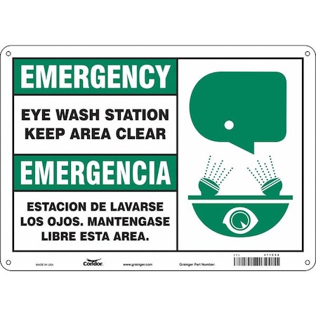 Condor Emergency/Emergencia, Safety Shower, 14 in W x 10 in H, Horizontal Rectangle, Polyethylene, 471C58 471C58