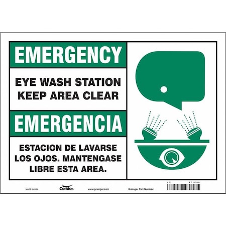 Condor Emergency/Emergencia, Safety Shower, 14 in W x 10 in H, Horizontal Rectangle, Vinyl, 471C60 471C60