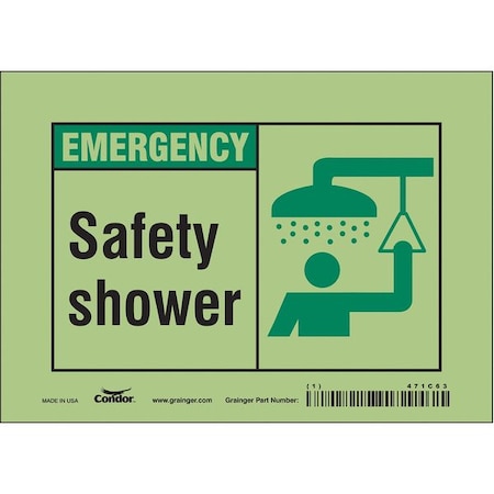 Condor Emergency, Safety Shower, 7 in W x 5 in H, Horizontal Rectangle, Glow Vinyl, 471C63 471C63