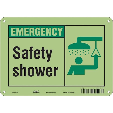 Condor Emergency, Safety Shower, 10 in W x 7 in H, Vertical Rectangle, Glow Vinyl, 471C64 471C64