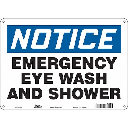 Condor Notice, Emergency Eye Wash And Shower, 14 in W x 10 in H, Horizontal Rectangle, Polyethylene, 471A80 471A80