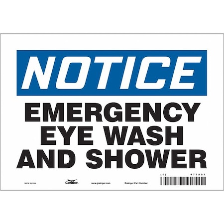 Condor Notice, Emergency Eye Wash And Shower, 10 in W x 7 in H, Vertical Rectangle, Vinyl, 471A81 471A81