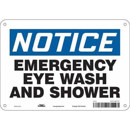 Condor Notice, Emergency Eye Wash And Shower, 10 in W x 7 in H, Vertical Rectangle, Aluminum, 471A77 471A77