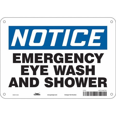 Condor Notice, Emergency Eye Wash And Shower, 10 in W x 7 in H, Vertical Rectangle, Polyethylene, 471A79 471A79