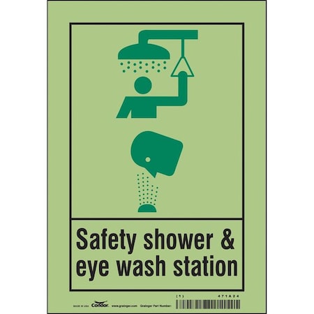 Condor Safety Shower & Eye Wash Station, 7 in W x 10 in H, Horizontal Rectangle, Glow Vinyl, 471A24 471A24