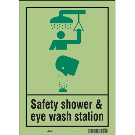 Condor Safety Shower & Eye Wash Station, 10 in W x 14 in H, Vertical Rectangle, Glow Vinyl, 471A25 471A25