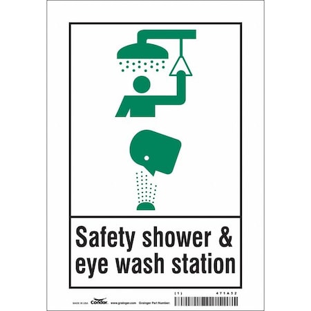 Condor Safety Shower & Eye Wash Station, 7 in W x 10 in H, Horizontal Rectangle, Vinyl, 471A32 471A32