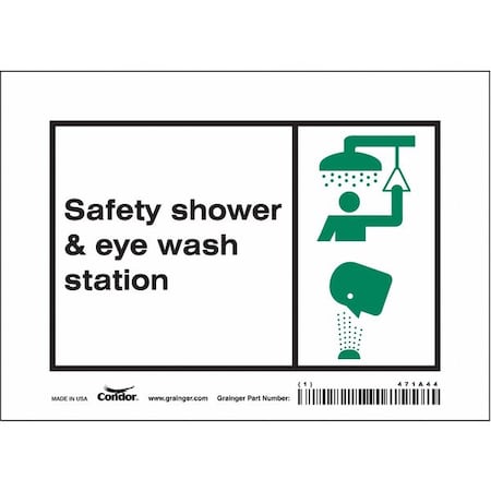 Condor Safety Shower & Eye Wash Station, 7 in W x 5 in H, Horizontal Rectangle, Vinyl, 471A44 471A44