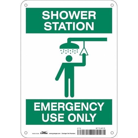 Condor Shower Station Emergency Use Only, 7 in W x 10 in H, Horizontal Rectangle, Aluminum, 471A53 471A53