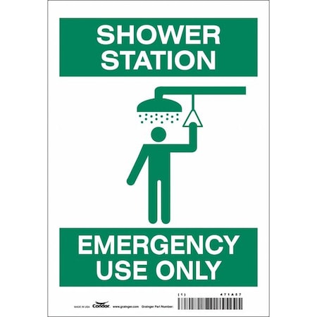 Condor Shower Station Emergency Use Only, 7 in W x 10 in H, Horizontal Rectangle, Vinyl, 471A57 471A57