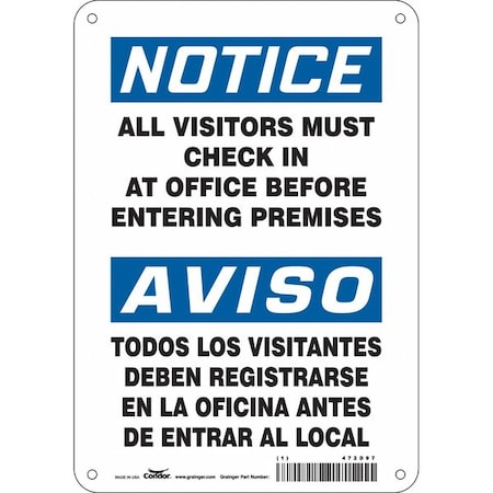 Condor Safety Sign, 10 in H, 7 in W, Polyethylene, Horizontal Rectangle, English, Spanish, 472D97 472D97