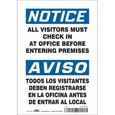 Condor Safety Sign, 10 in Height, 7 in Width, Vinyl, Horizontal Rectangle, English, Spanish, 472D99 472D99