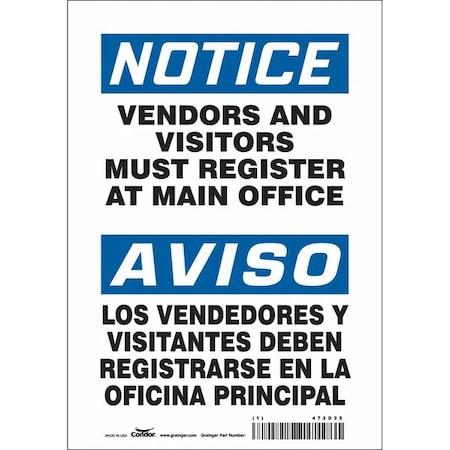 Condor Safety Sign, 10 in Height, 7 in Width, Vinyl, Horizontal Rectangle, English, Spanish, 472D35 472D35