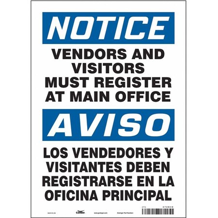 Condor Safety Sign, 14 in Height, 10 in Width, Vinyl, Vertical Rectangle, English, Spanish, 472D36 472D36