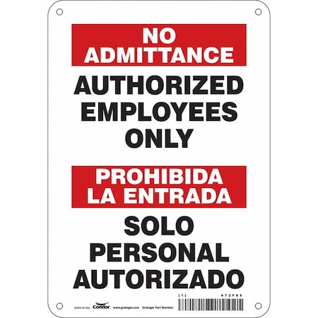 Condor Safety Sign, 10 in Height, 7 in Width, Aluminum, Horizontal Rectangle, English, Spanish, 472F85 472F85