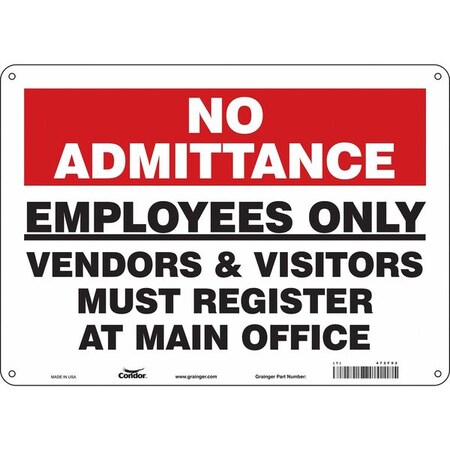 Condor Safety Sign, 10 in Height, 14 in Width, Aluminum, Horizontal Rectangle, English, 472F92 472F92