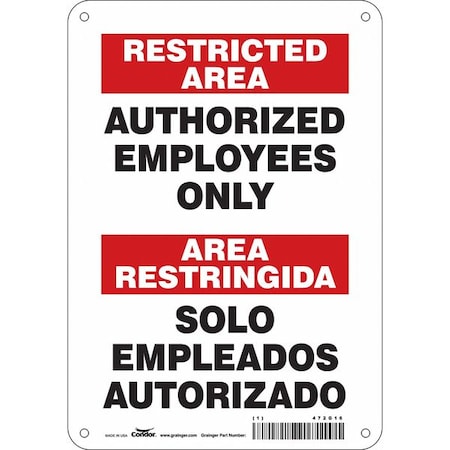 Condor Safety Sign, 10 in Height, 7 in Width, Aluminum, Horizontal Rectangle, English, Spanish, 472G16 472G16