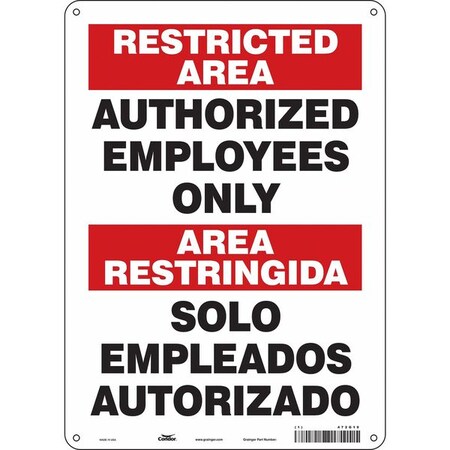 Condor Safety Sign, 14 in Height, 10 in Width, Polyethylene, Vertical Rectangle, English, Spanish, 472G19 472G19