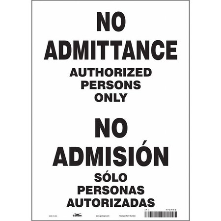 Condor Safety Sign, 14 in Height, 10 in Width, Vinyl, Vertical Rectangle, English, Spanish, 472H82 472H82