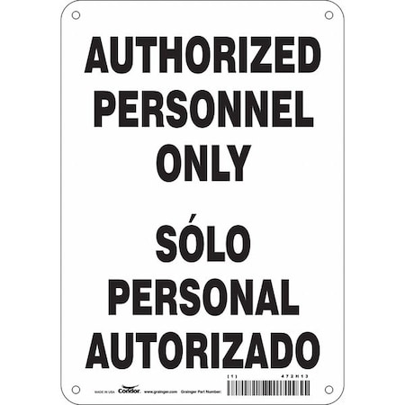 CONDOR Safety Sign, 10 in Height, 7 in Width, Aluminum, Horizontal Rectangle, English, Spanish, 472H13 472H13