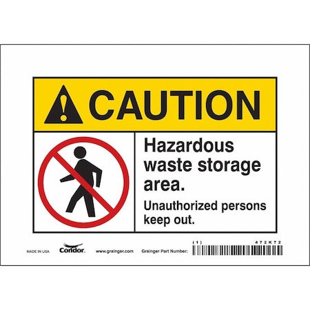 Condor Safety Sign, 5 in Height, 7 in Width, Vinyl, Horizontal Rectangle, English, 472K72 472K72