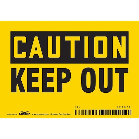 Condor Caution, Keep Out, 5 in W x 3 1/2 in H, Horizontal Rectangle, Vinyl, 472K79 472K79