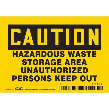 Condor Safety Sign, 3 1/2 in Height, 5 in Width, Vinyl, Horizontal Rectangle, English, 472K63 472K63