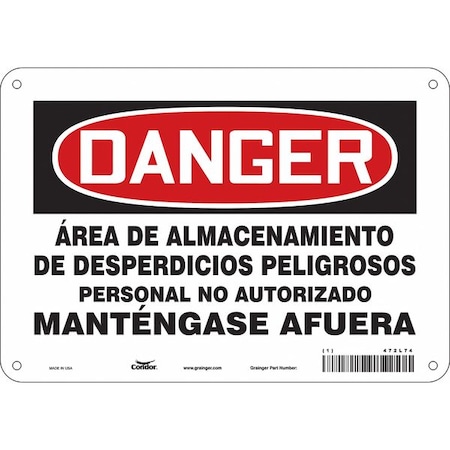 Condor Safety Sign, 7 in Height, 10 in Width, Polyethylene, Vertical Rectangle, Spanish 472L74