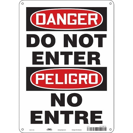 Condor Safety Sign, 14 in Height, 10 in Width, Polyethylene, Vertical Rectangle, English, Spanish, 472N74 472N74
