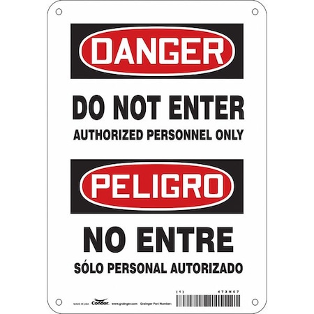 Condor Safety Sign, 10 in Height, 7 in Width, Aluminum, Horizontal Rectangle, English, Spanish, 472N07 472N07