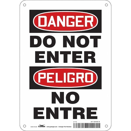 Condor Safety Sign, 10 in Height, 7 in Width, Aluminum, Horizontal Rectangle, English, Spanish, 472N69 472N69
