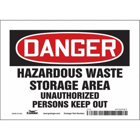 Condor Safety Sign, 5 in Height, 7 in Width, Vinyl, Horizontal Rectangle, English, 472P87 472P87