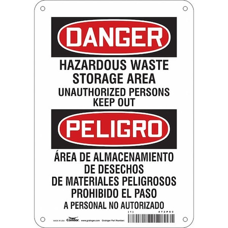 Condor Safety Sign, 10 in H, 7 in W, Horizontal Rectangle, English, Spanish, 472P90 472P90