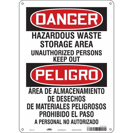 Condor Safety Sign, 14 in Height, 10 in Width, Polyethylene, Vertical Rectangle, English, Spanish, 472P95 472P95