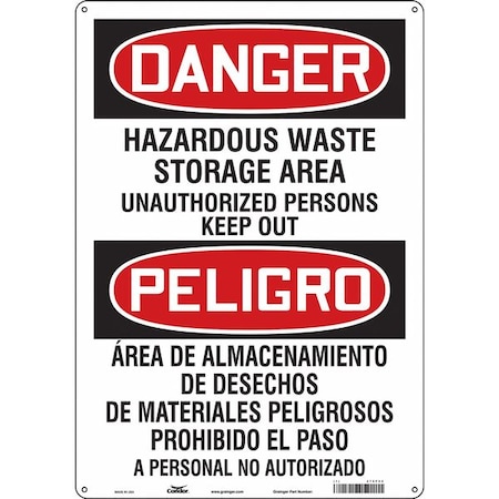 Condor Safety Sign, 20 in H, 14 in W, Polyethylene, Vertical Rectangle, English, Spanish, 472P96 472P96