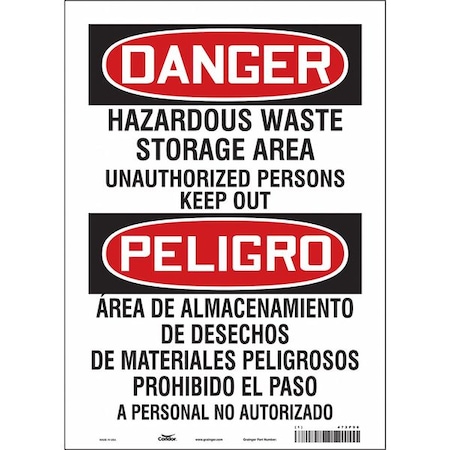 Condor Safety Sign, 14 in Height, 10 in Width, Vinyl, Vertical Rectangle, English, Spanish, 472P98 472P98