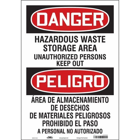 Condor Safety Sign, 20 in H, 14 in W, Vinyl, Vertical Rectangle, English, Spanish, 472P99 472P99