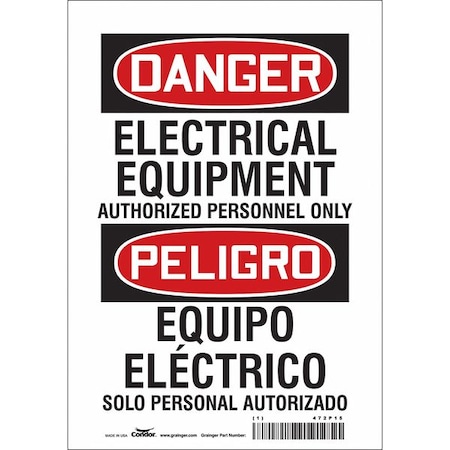 Condor Safety Sign, 10 in Height, 7 in Width, Vinyl, Horizontal Rectangle, English, Spanish, 472P15 472P15