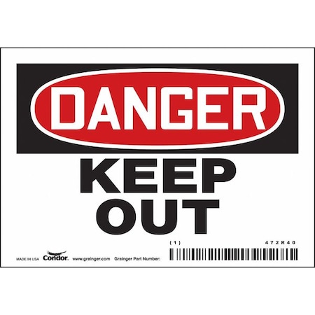 Condor Safety Sign, 3 1/2 in Height, 5 in Width, Vinyl, Horizontal Rectangle, English, 472R40 472R40