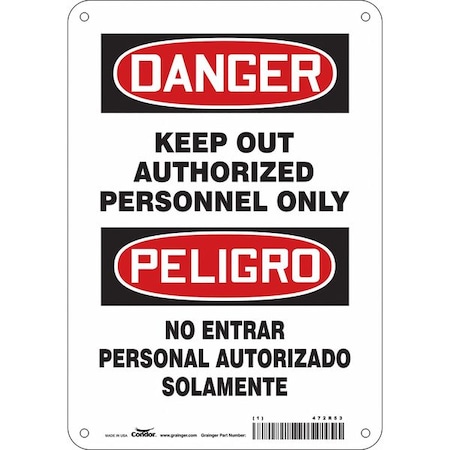 Condor Safety Sign, 10 in Height, 7 in Width, Aluminum, Horizontal Rectangle, English, Spanish, 472R53 472R53