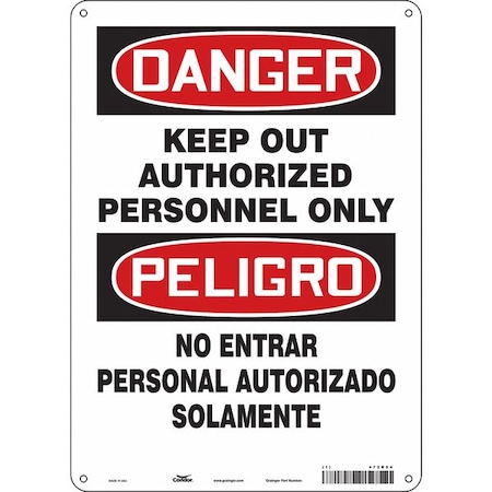 Condor Safety Sign, 14 in Height, 10 in Width, Aluminum, Vertical Rectangle, English, Spanish, 472R54 472R54