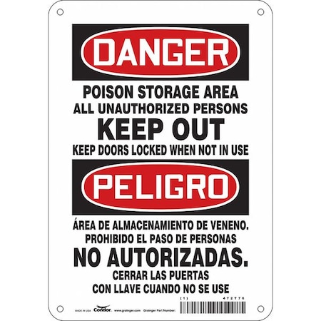 Condor Safety Sign, 10 in Height, 7 in Width, Aluminum, Horizontal Rectangle, English, Spanish, 472T76 472T76