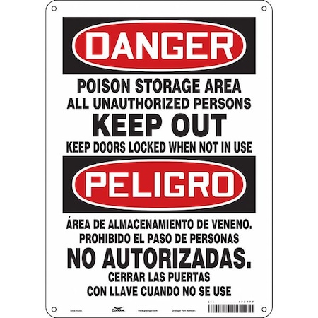 Condor Safety Sign, 14 in Height, 10 in Width, Aluminum, Vertical Rectangle, English, Spanish, 472T77 472T77
