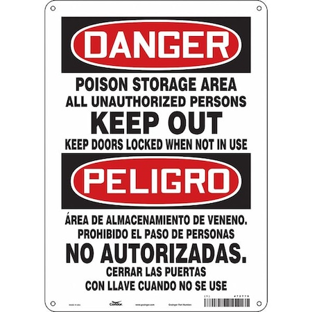 Condor Safety Sign, 14 in Height, 10 in Width, Polyethylene, Vertical Rectangle, English, Spanish, 472T79 472T79