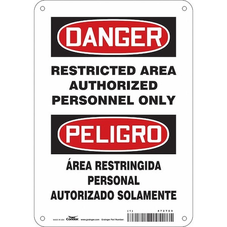 Condor Safety Sign, 10 in Height, 7 in Width, Aluminum, Horizontal Rectangle, English, Spanish, 472T09 472T09